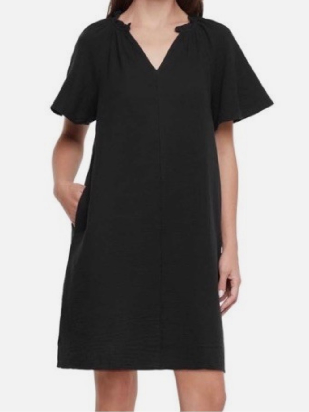 GAP Black Short Sleeve Gauze Peasant Dress 100% Cotton Relaxed Pockets